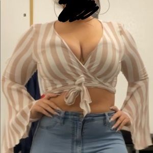 Size Large, pink and white striped Fashion Nova crop top